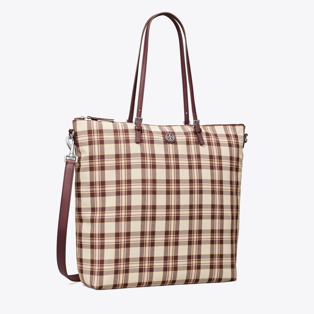 Tory Burch Plaid Brie Nylon Tote Bag NWOT